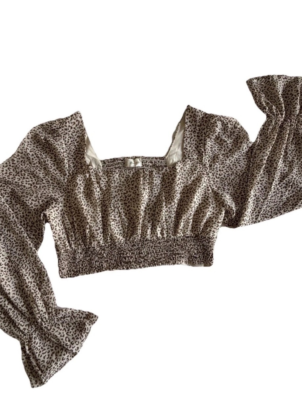 Altar'd State Blouse Womens M Animal Print Smocked Long Sleeve Crop Top Festival - Picture 3 of 8